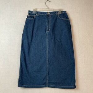 Crossroads Jean Skirt Womens 12 Blue Denim Midi Flat Front Slit Cotton Modest